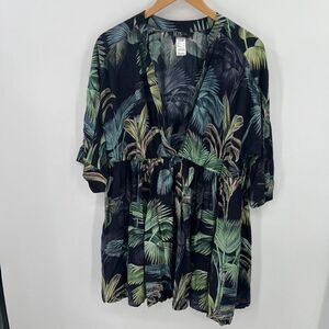 Jets Jessika Allen Women Size Medium Evoke Gathered Black Palm Printed Kaftan
